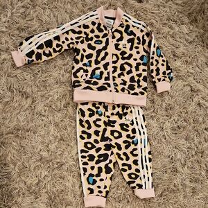 Adidas Leopard Print Tracksuit with Pink and Blue Accents
